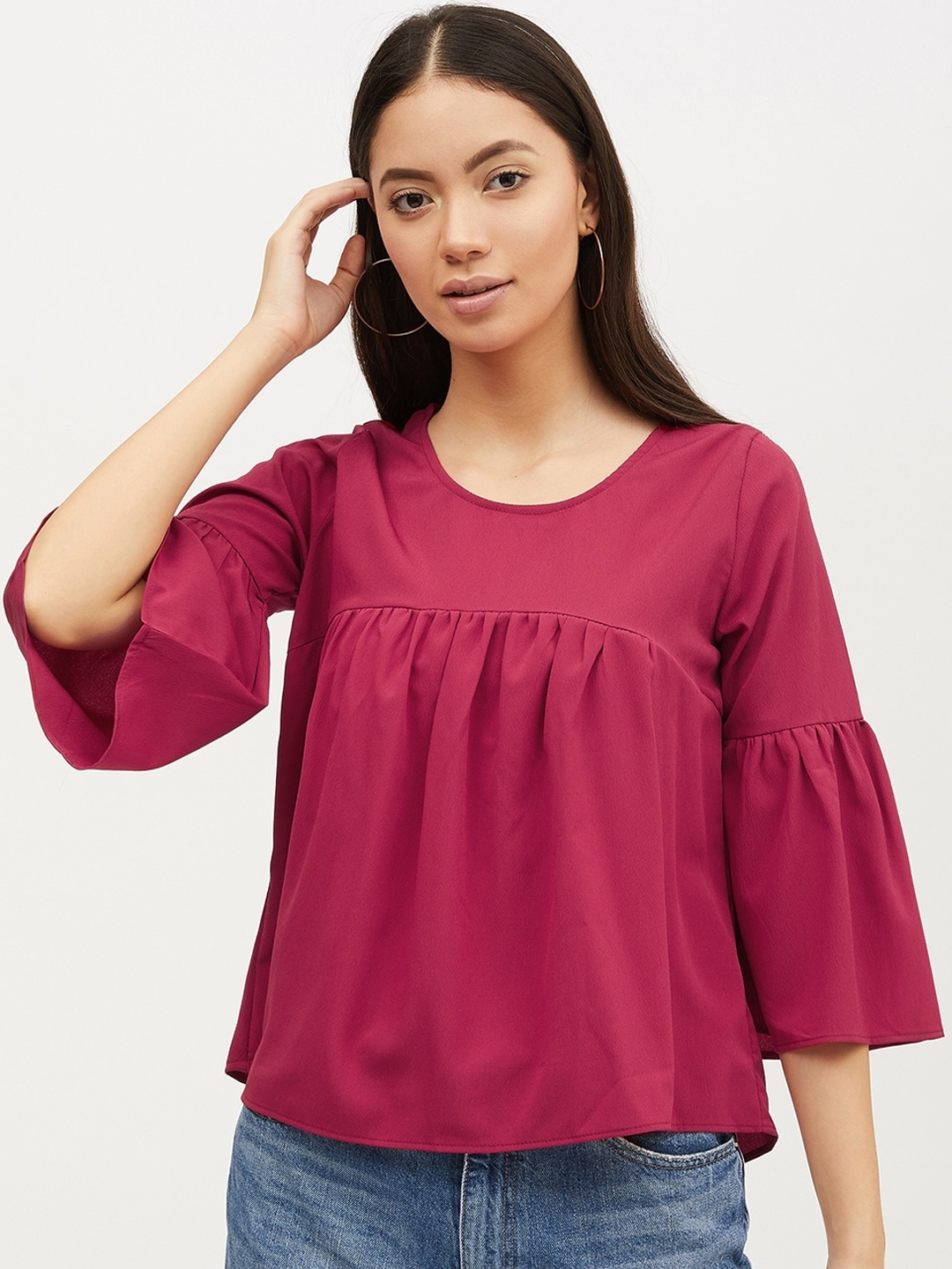 Harpa Women Magenta Solid A-Line Top
