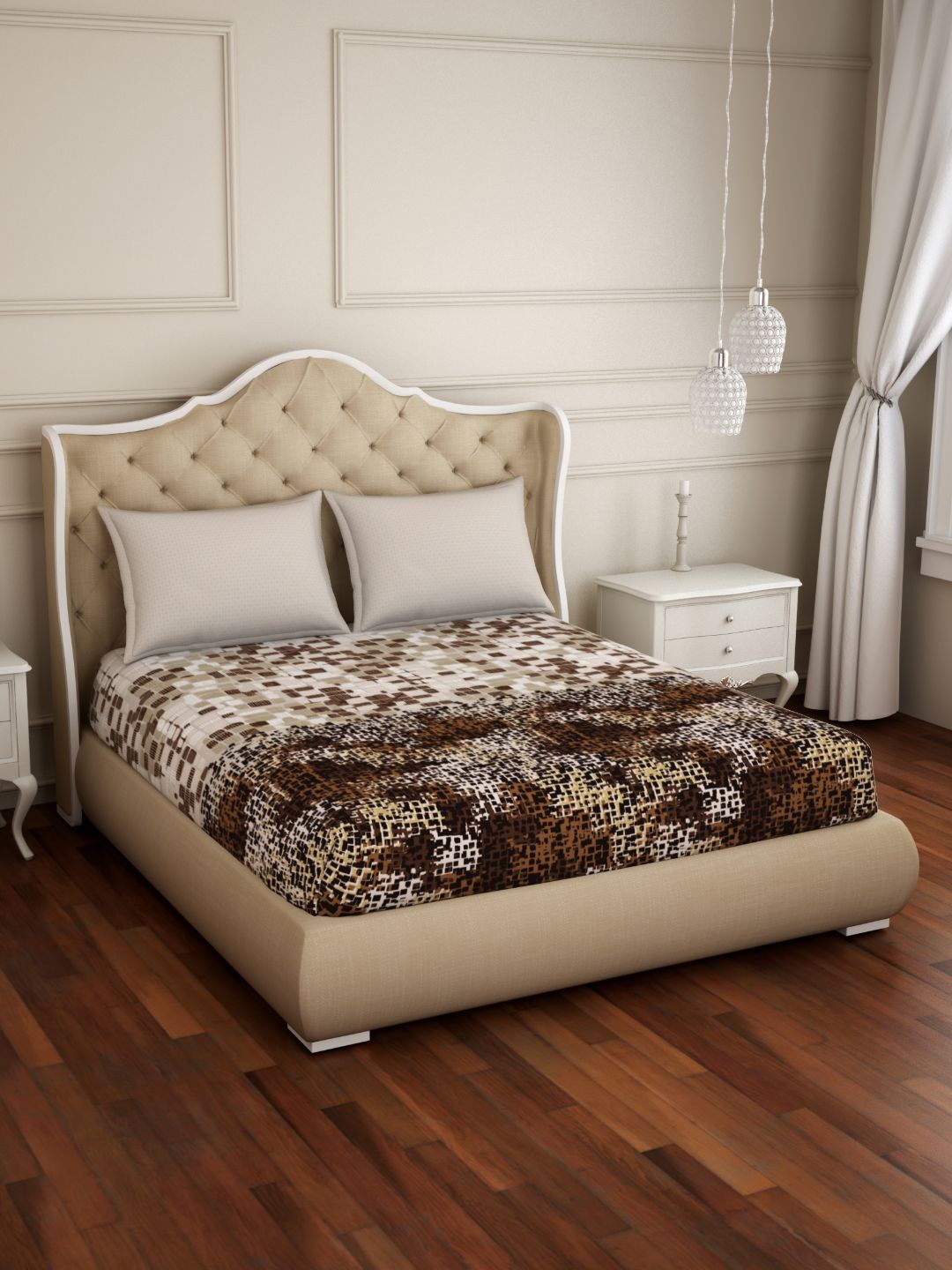 

Spaces Atrium Plus Abstract Brown 1 King Size Fitted Sheets With 2 Pillow Cover