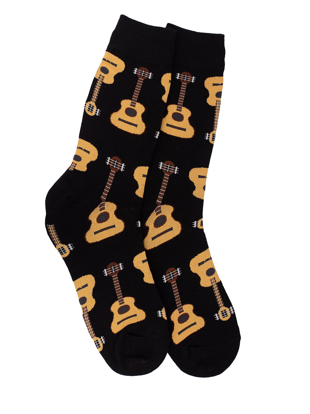 

The Tie Hub Men Black & Brown Guitar Patterned Calf-Length Socks