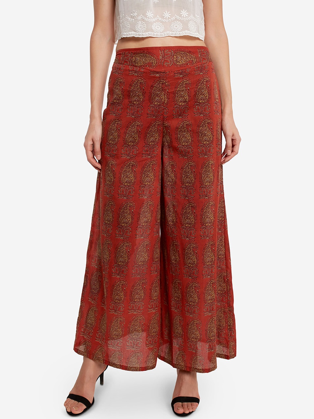 

Desi Weavess Women Rust & Brown Printed Flared Palazzos