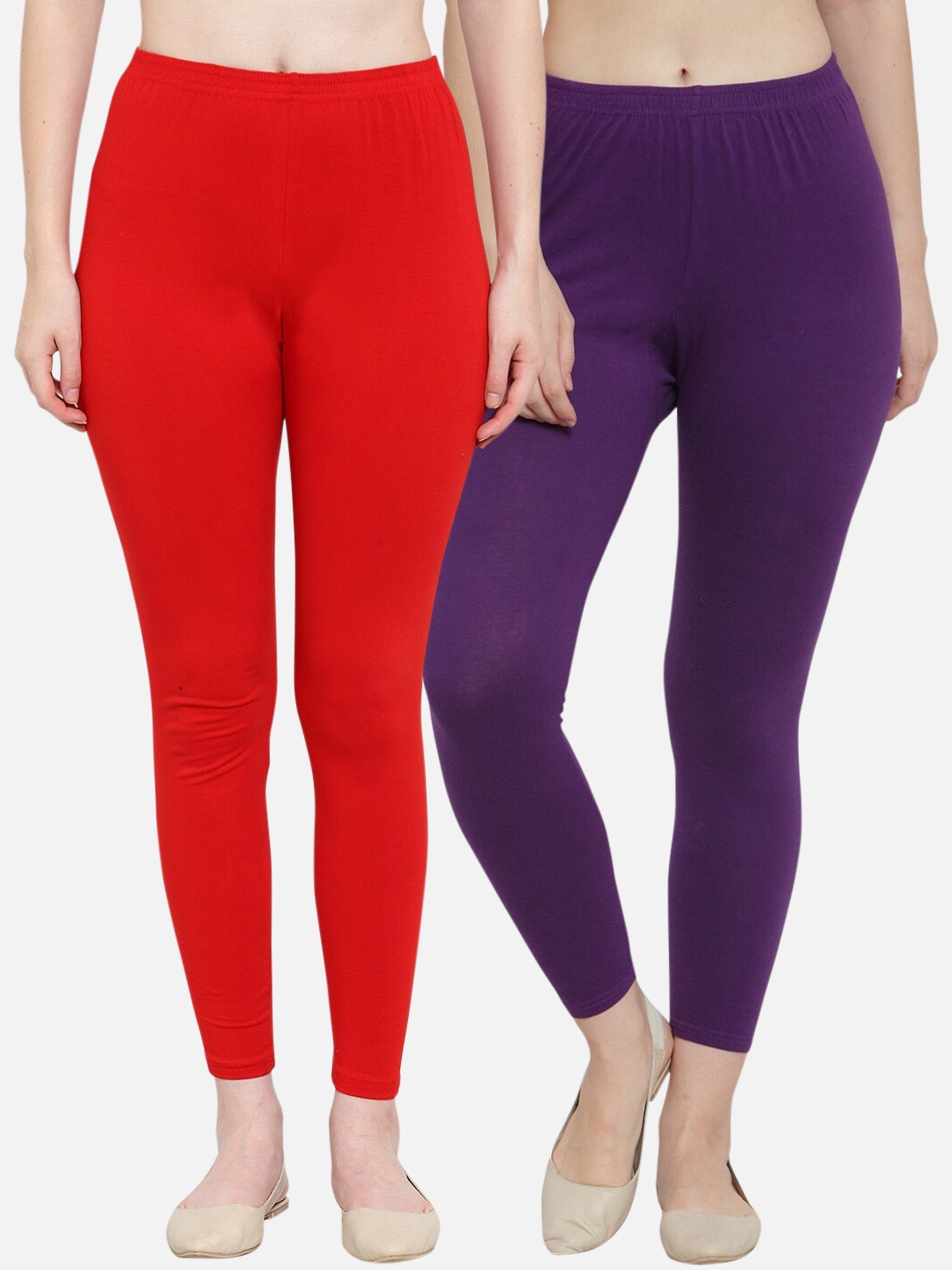 GRACIT Women Pack Of 2 Solid Ankle-Length Leggings, Red