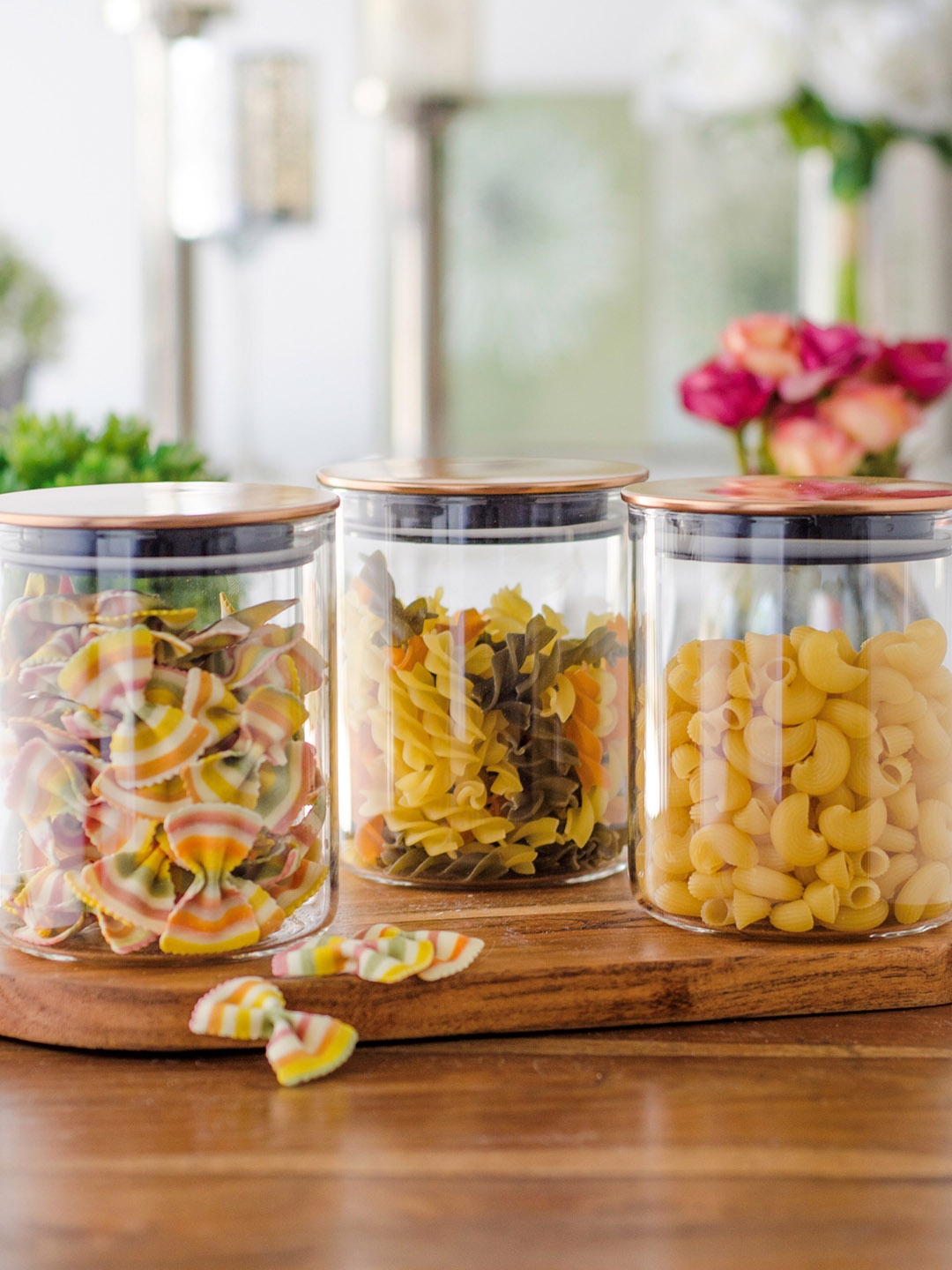 

GOODHOMES Set Of 3 Transparent Basic Round Medium Jars With Copper-Finish Lid