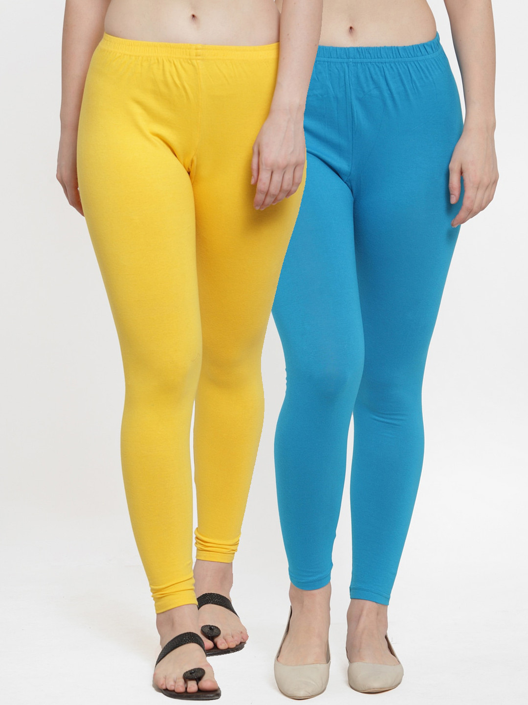 

GRACIT Women Pack Of 2 Yellow & Blue Solid Leggings