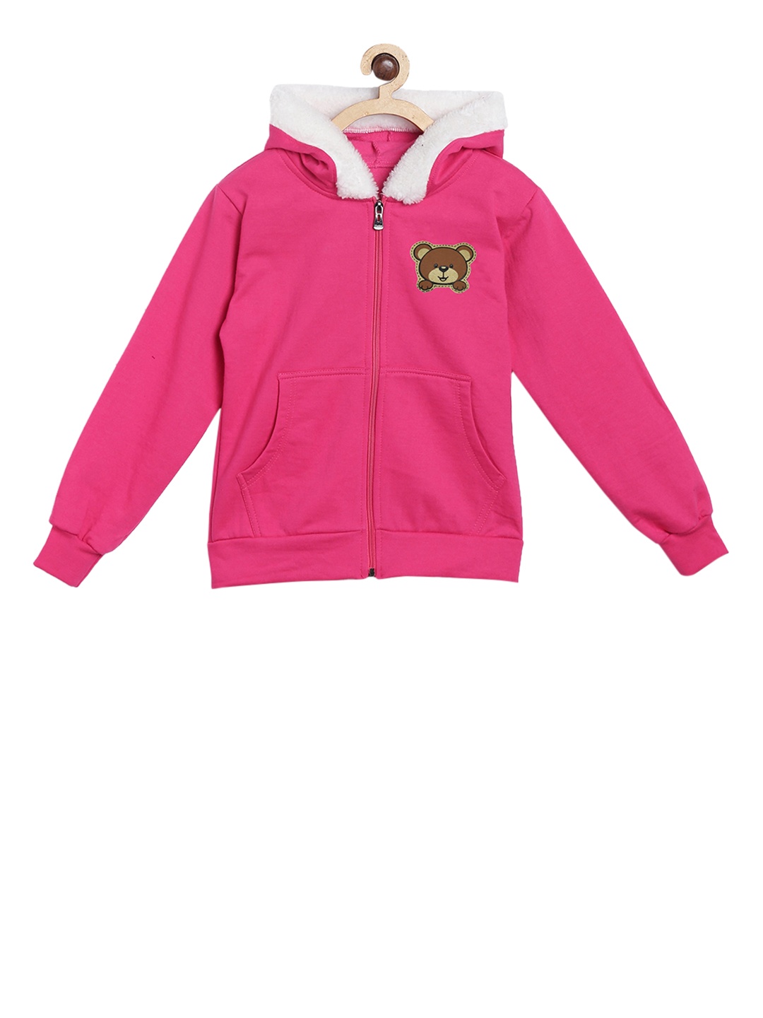 SWEET ANGEL Girls Pink Solid Hooded Sweatshirt