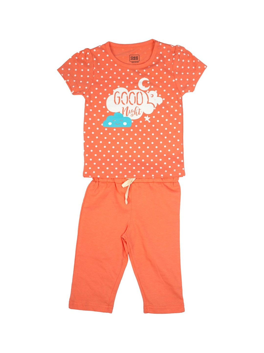 

MeeMee Girls Orange Printed T-shirt with Pyjamas
