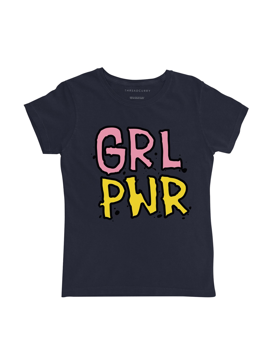 

THREADCURRY Girls Navy Blue & Pink Printed Round Neck T-shirt