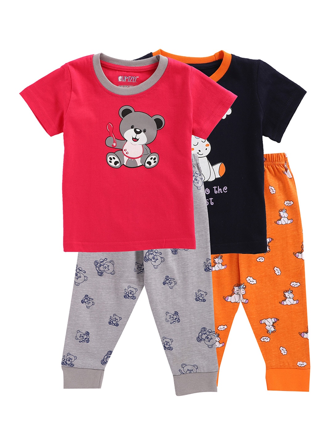

BUMZEE Unisex Kids Pack Of 2 Printed T-shirt with Pyjamas, Navy blue