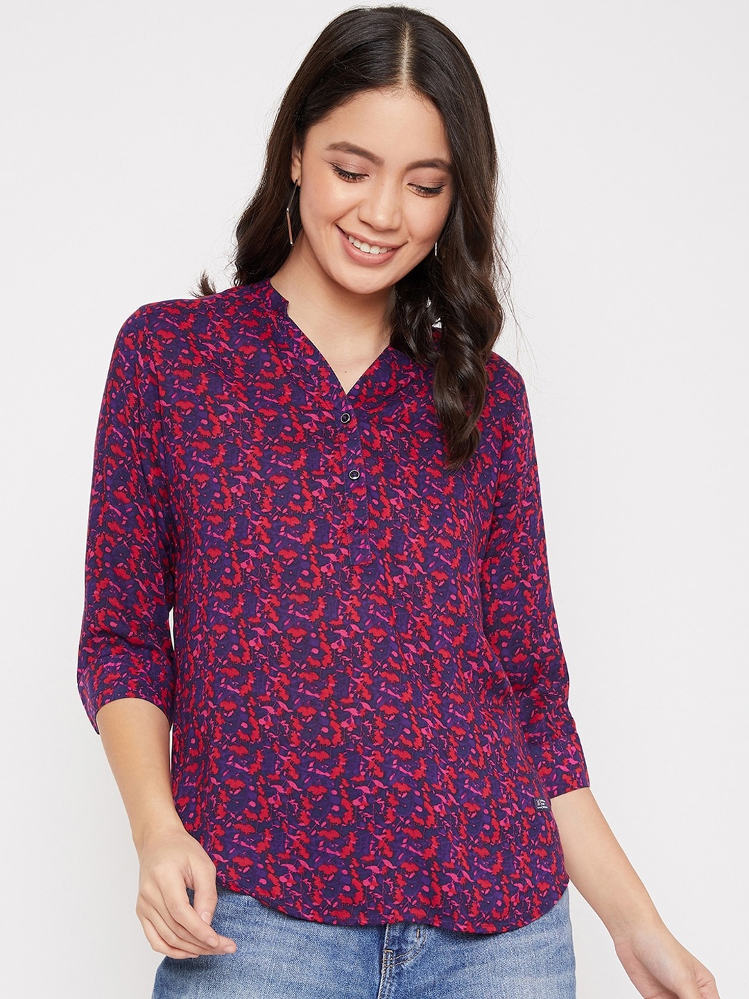 

Crimsoune Club Women Red & Blue Printed Shirt Style Top