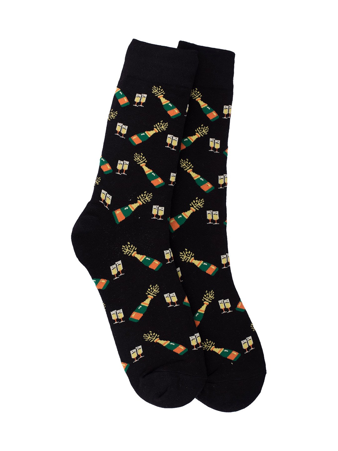 

The Tie Hub Men Black & Green Champagne With Glass Patterned Calf-Length Socks
