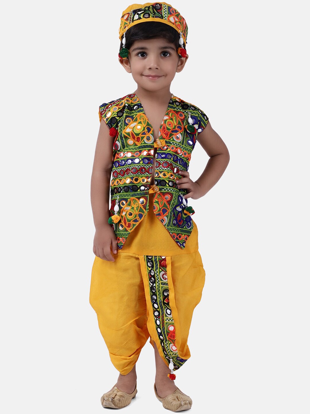 

BownBee Boys Yellow Embellished Coat with Dhoti Pants