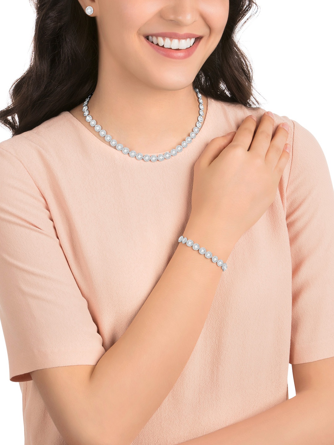 SWAROVSKI Rhodium-Plated Silver-Toned & White Crystal-Studded Jewellery Set