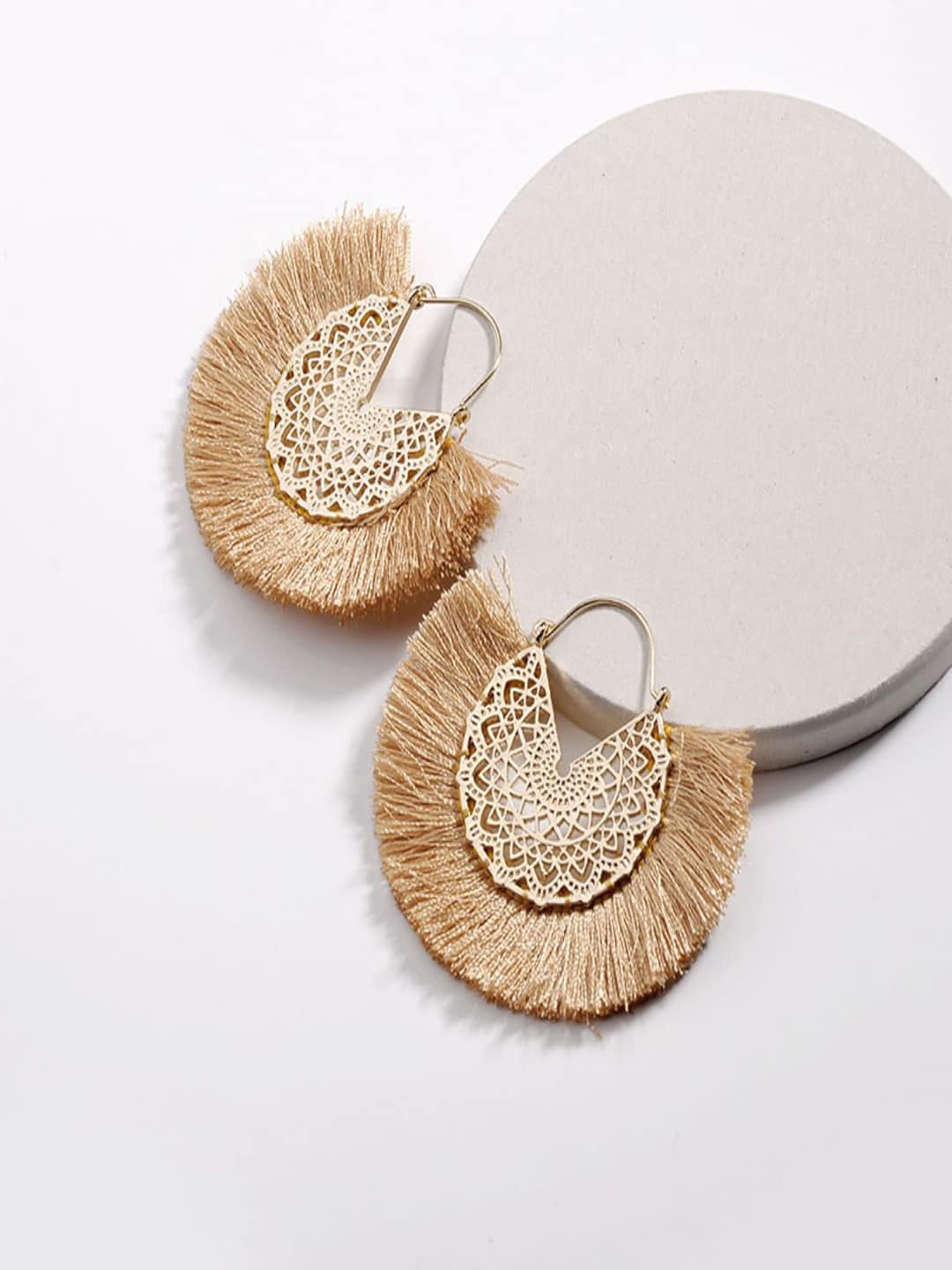 

AQUASTREET Gold-Plated Crescent Shaped Handmade Drop Earrings, Brown