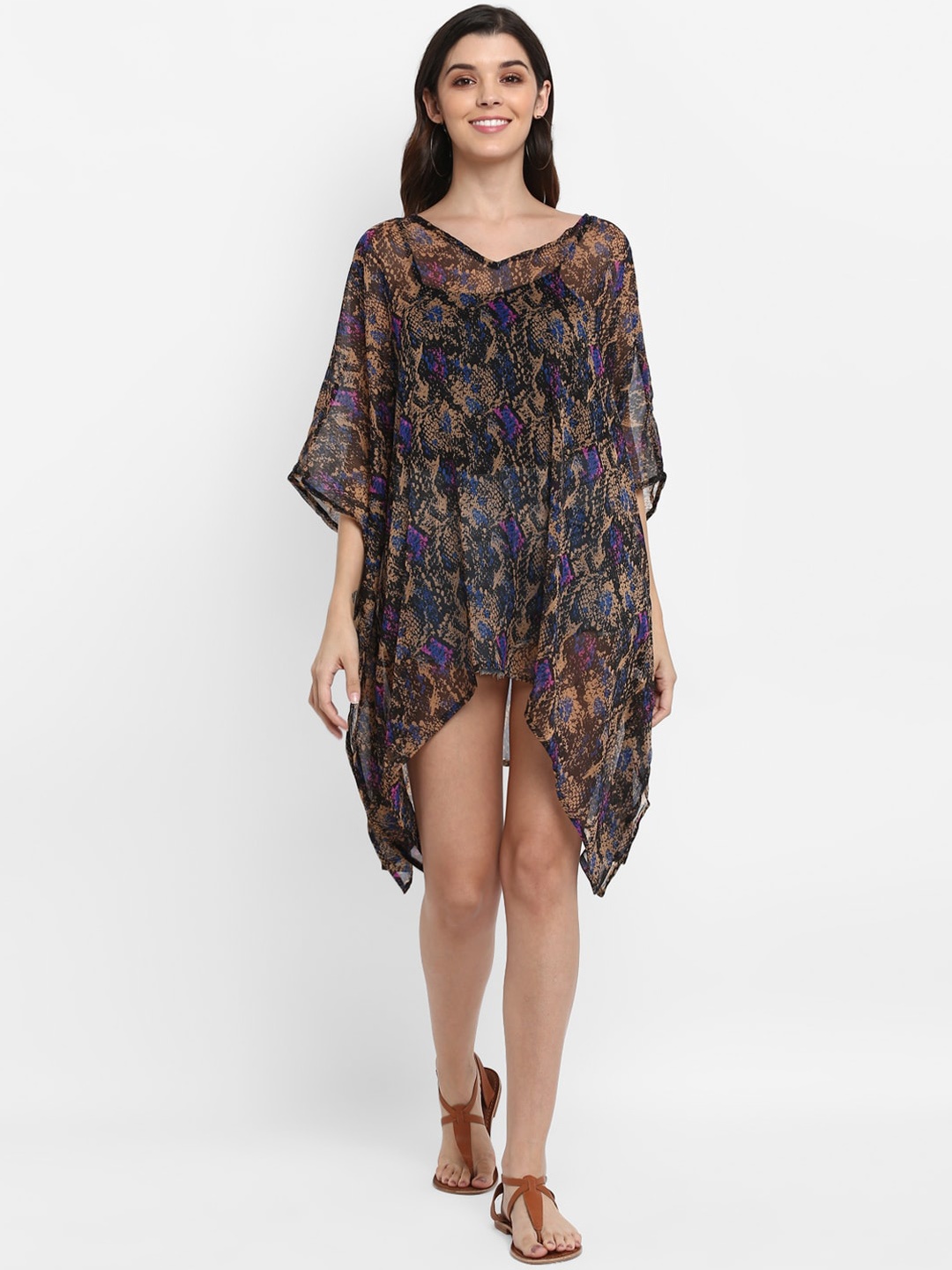 

Aditi Wasan Women Brown & Blue Snakeskin Print Kaftan Dress