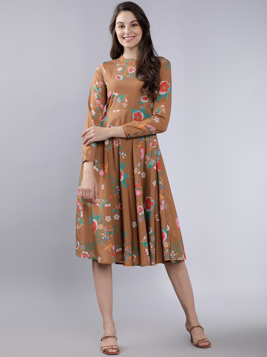 

Tokyo Talkies Women Brown Printed Fit and Flare Dress