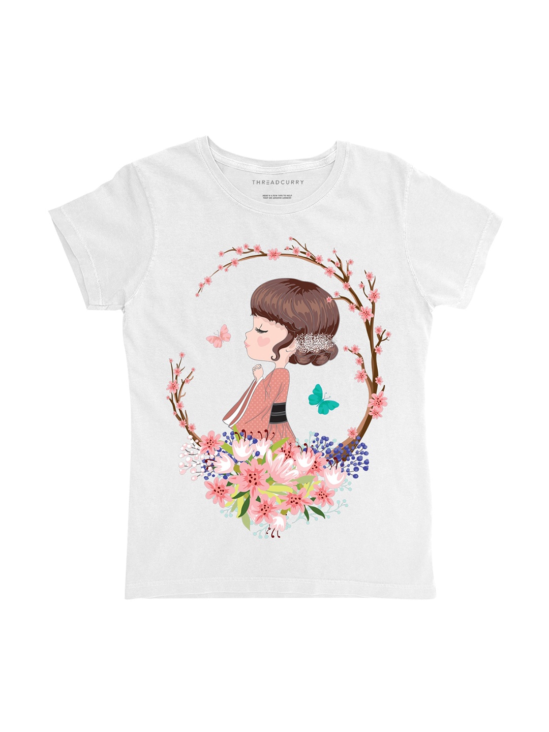 

THREADCURRY Girls White Printed Round Neck T-shirt