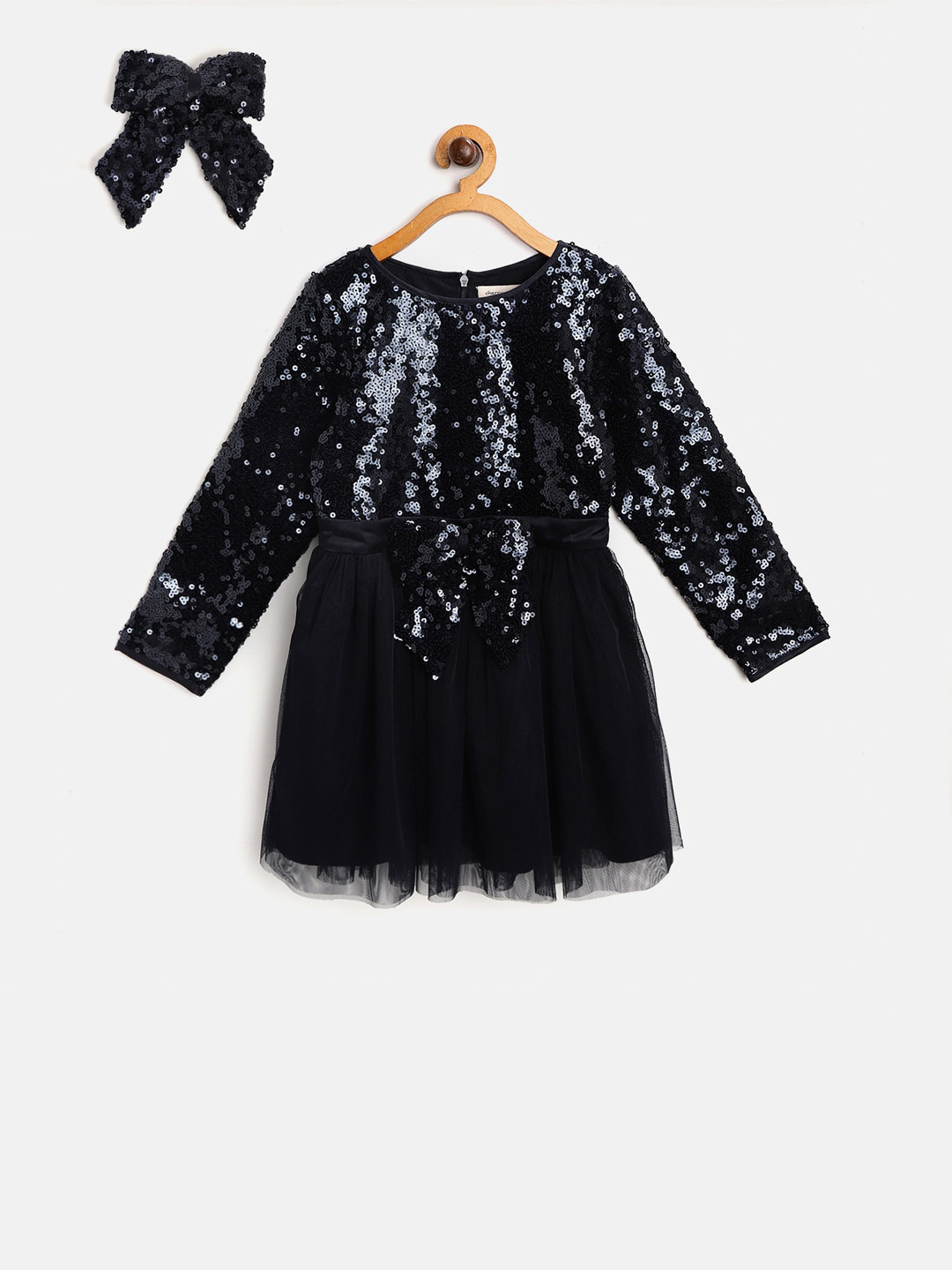 

Cherry Crumble Infant Girls Navy Blue Embellished A-Line Dress & Bow