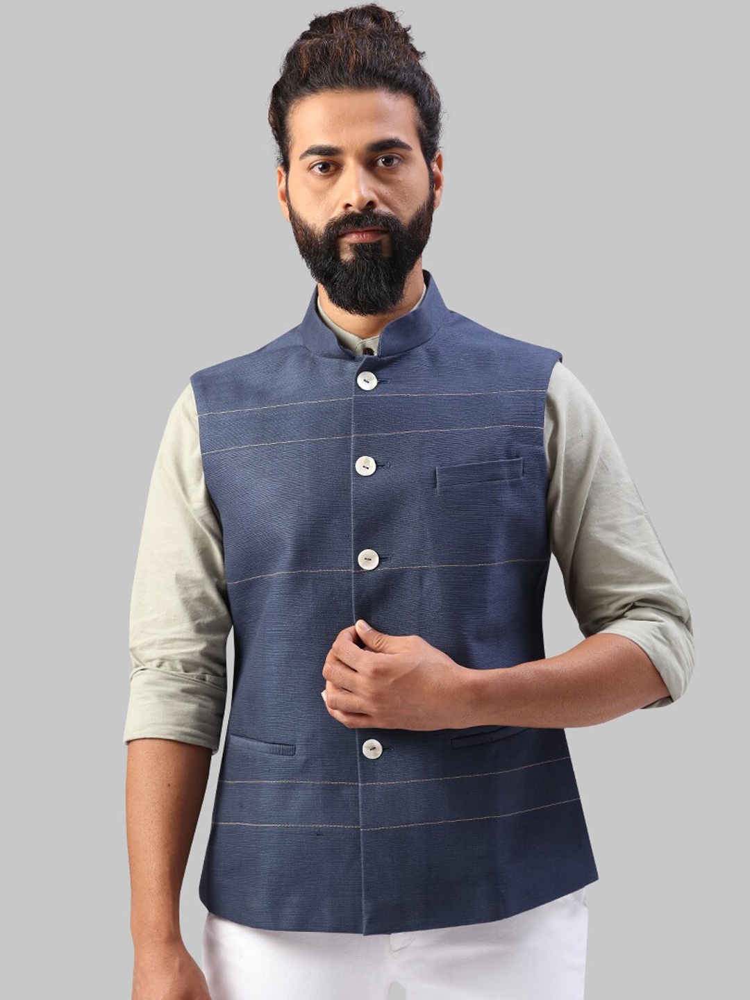 

Ethnix by Raymond Men Blue Woven Nehru Jacket