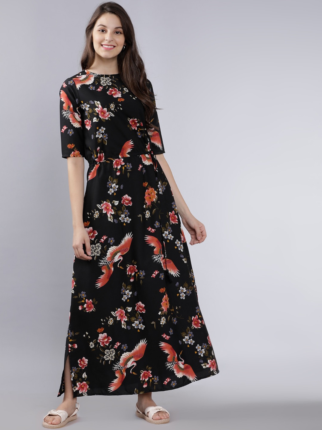 

Tokyo Talkies Women Black Printed Maxi Dress