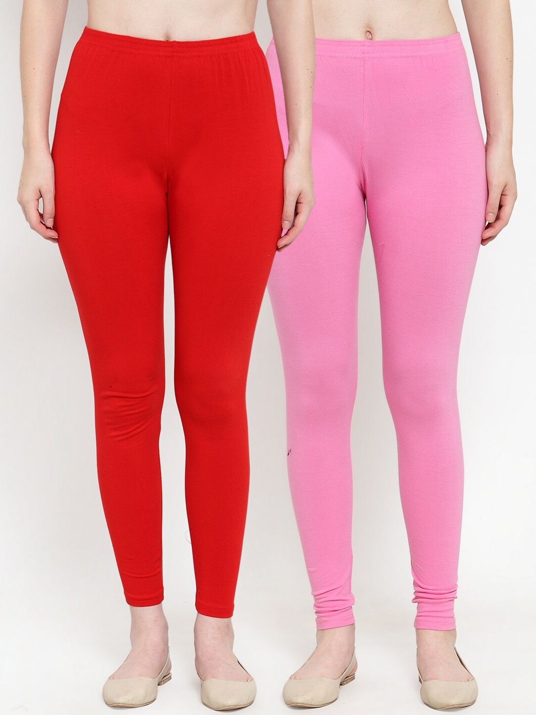 GRACIT Women Pack Of 2 Solid Leggings, Red