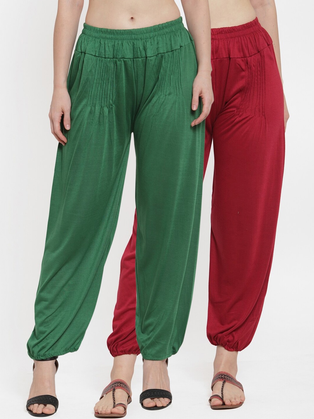 

GRACIT Women Pack Of 2 Solid Harem Pants, Green