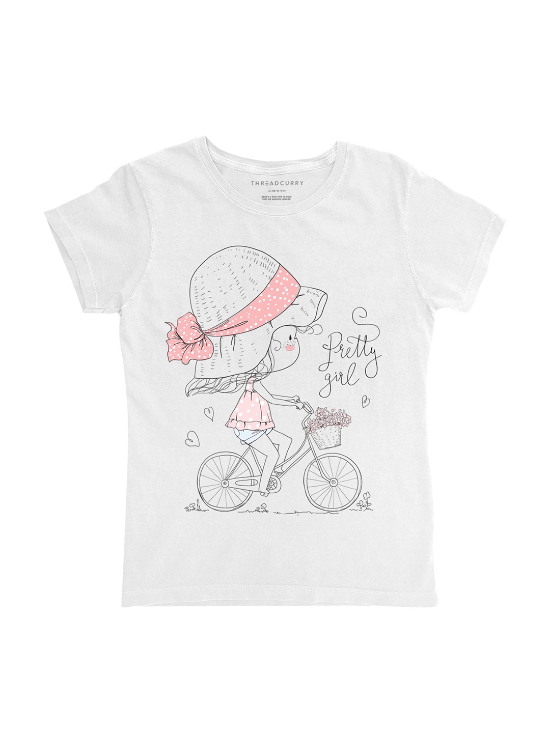 

THREADCURRY Girls White Printed Round Neck T-shirt