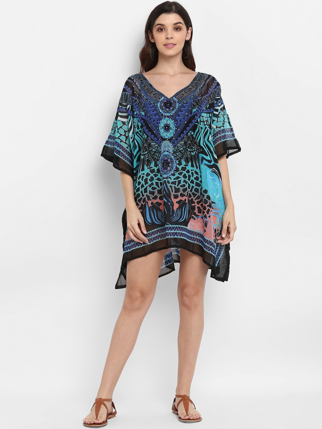 

Aditi Wasan Women Multicoloured Printed & Embellished Kaftan Dress, Multi