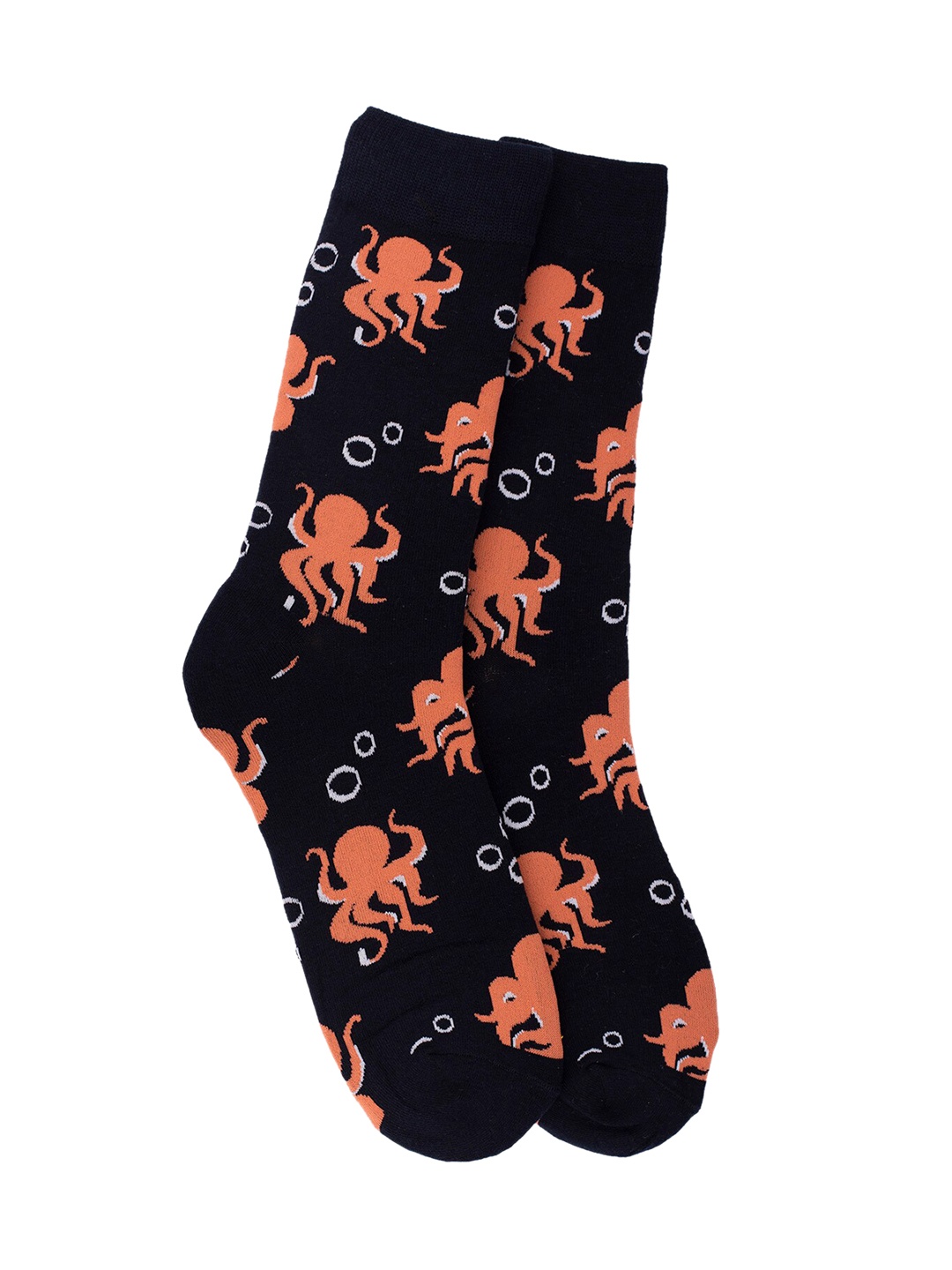 

The Tie Hub Men Navy Blue & Orange Octopus Patterned Calf-Length Socks