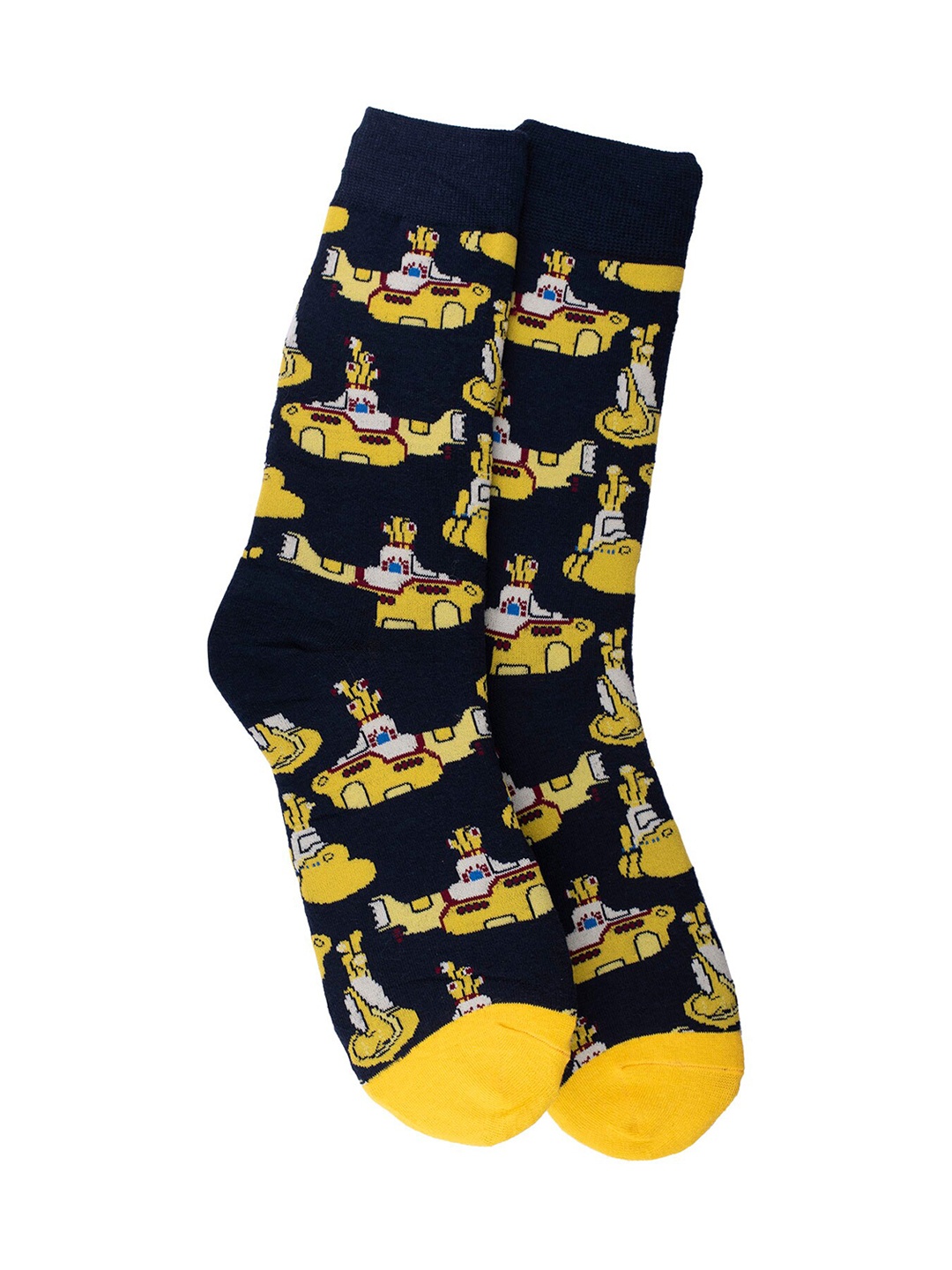 

The Tie Hub Men Navy Blue & Yellow Submarine Patterned Calf-Length Socks