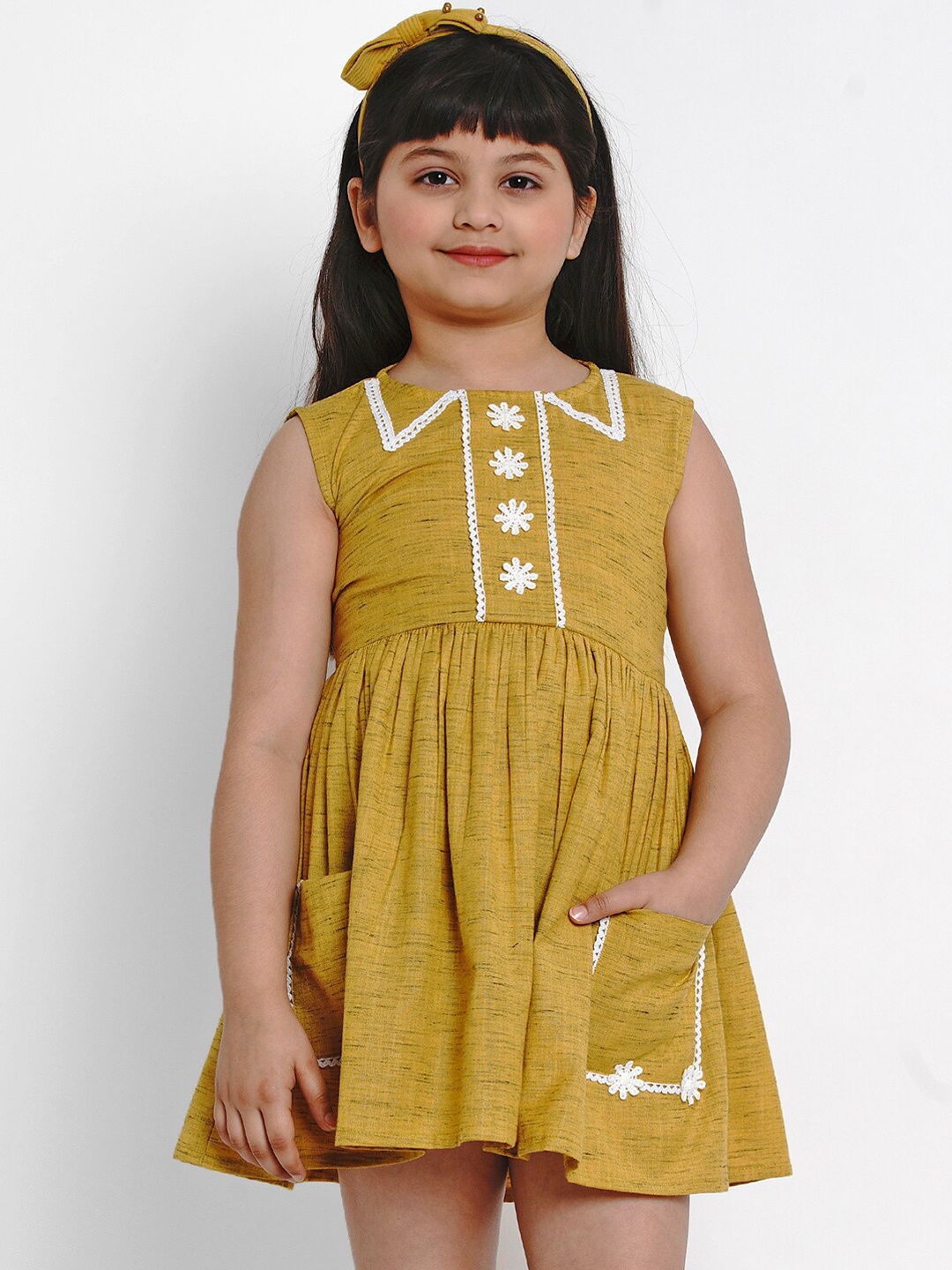 

Bitiya by Bhama Girls Mustard Yellow Solid Fit and Flare Dress