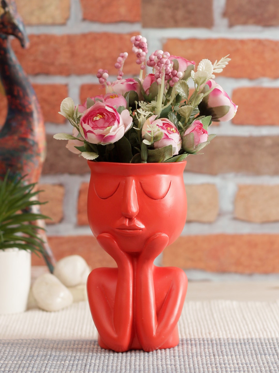 

TAYHAA Red Solid Ceramic Human Figurine Flower Vase