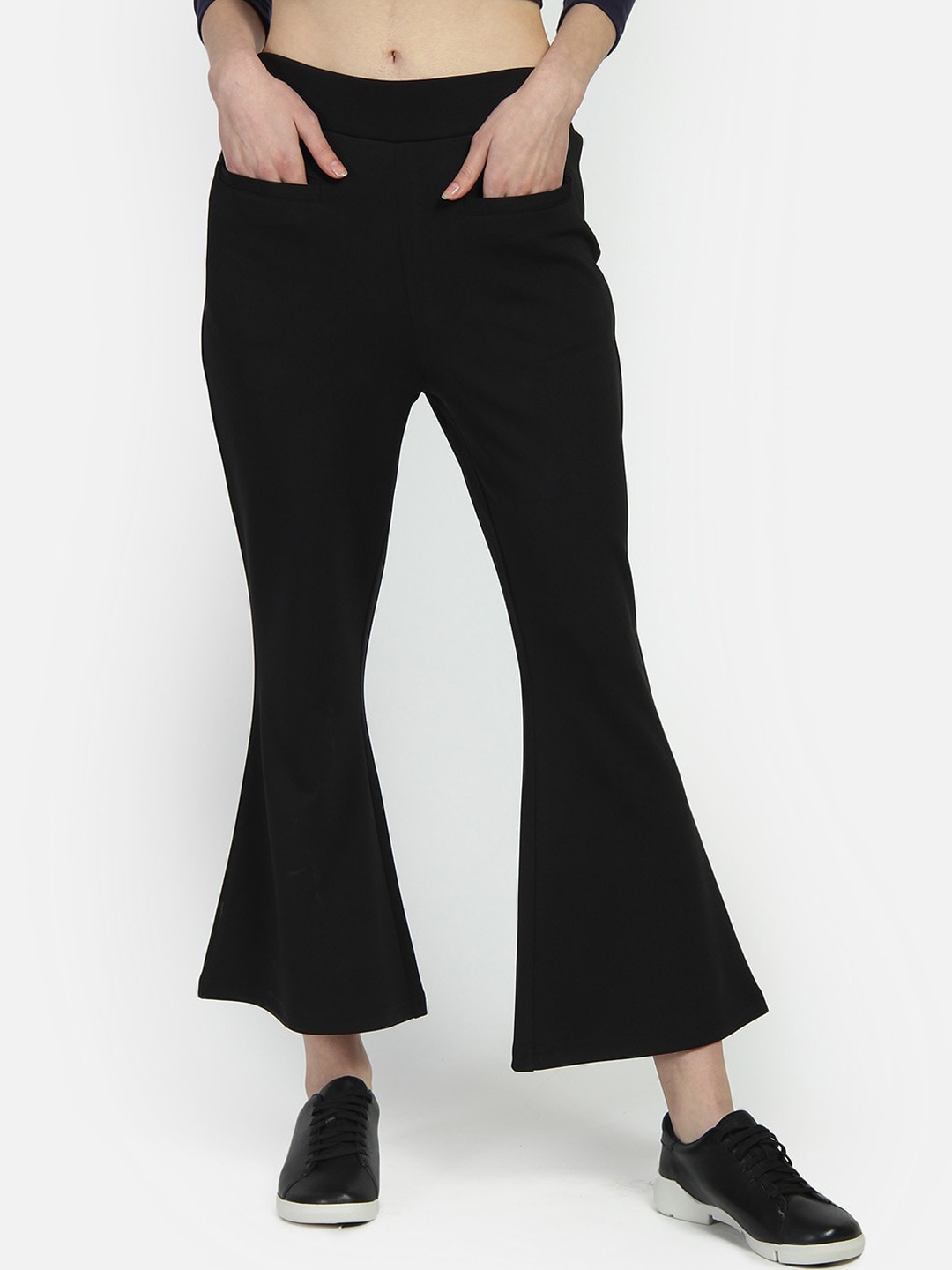 

Yaadleen Women Black Smart Flared Solid Bootcut Trousers