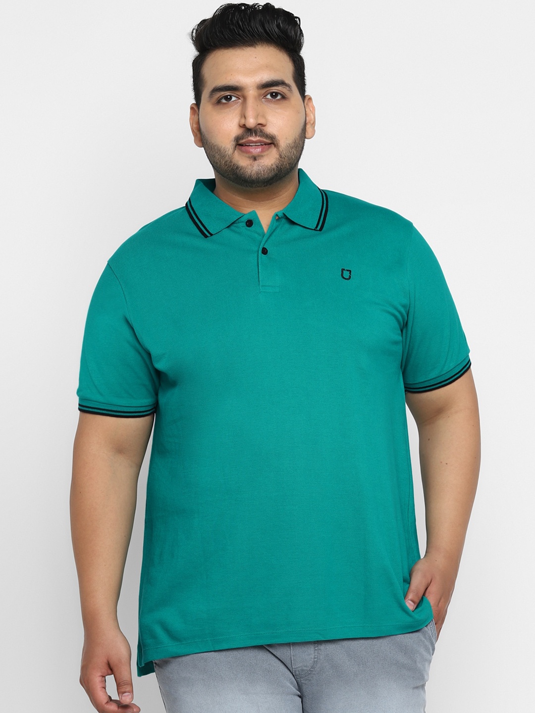

Urbano Plus Men Teal Blue Solid Polo Collar T-shirt