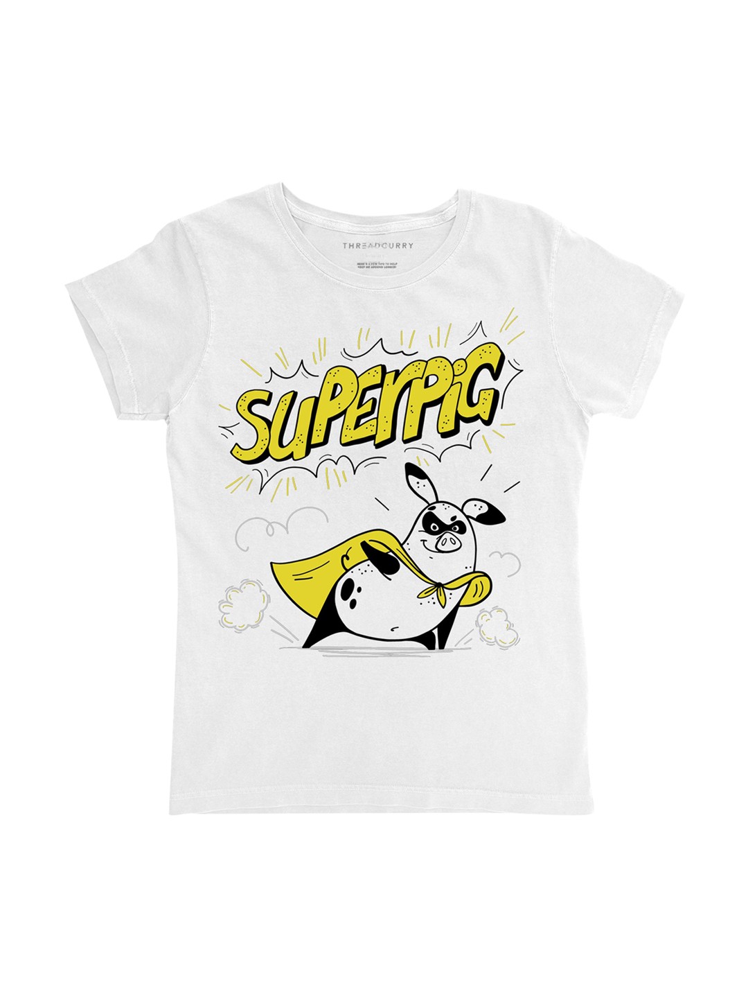 

THREADCURRY Girls White & Yellow Superpig Print T-shirt