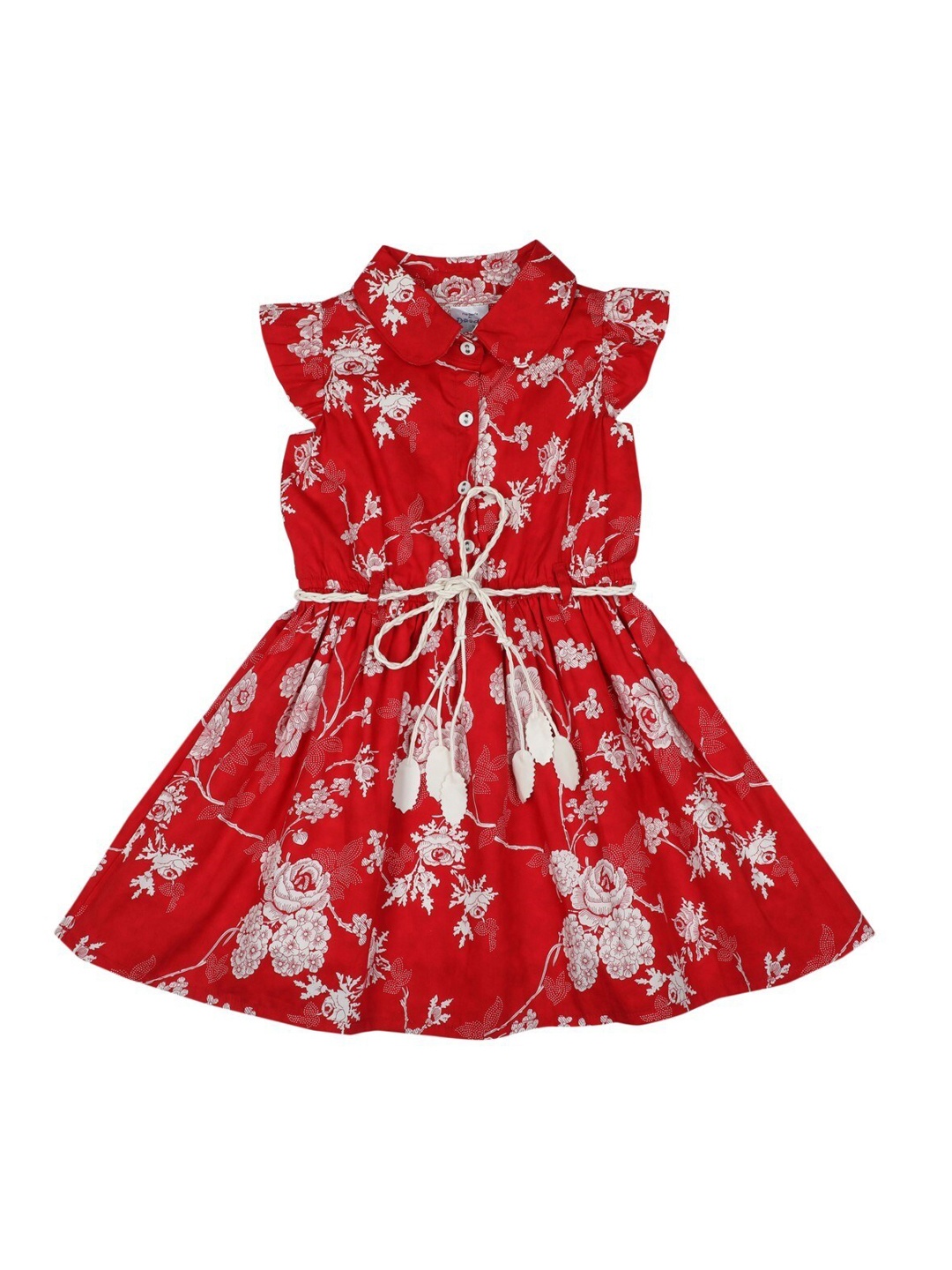 

Doodle Girls Red & Off-White Floral Printed Fit and Flare Dress