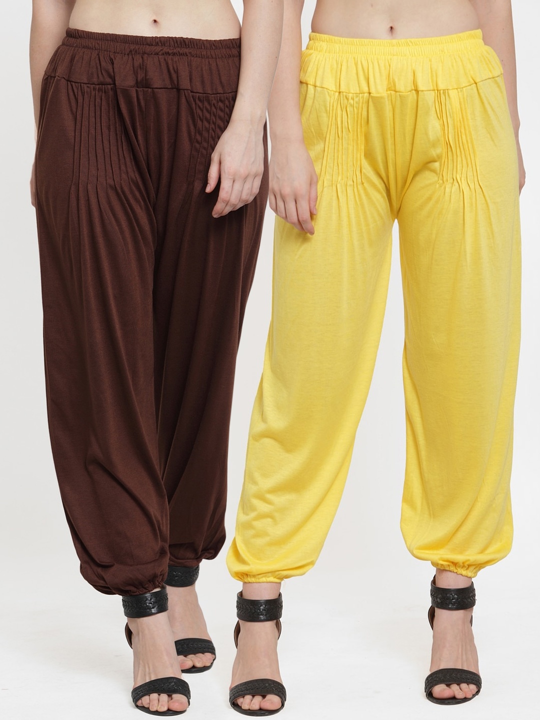 

GRACIT Women Pack Of 2 Solid Harem Pants, Yellow