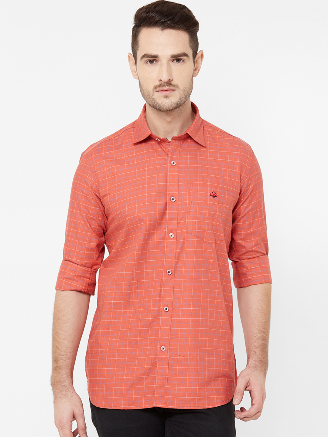 

Donzell Men Coral Comfort Regular Fit Checked Casual Shirt