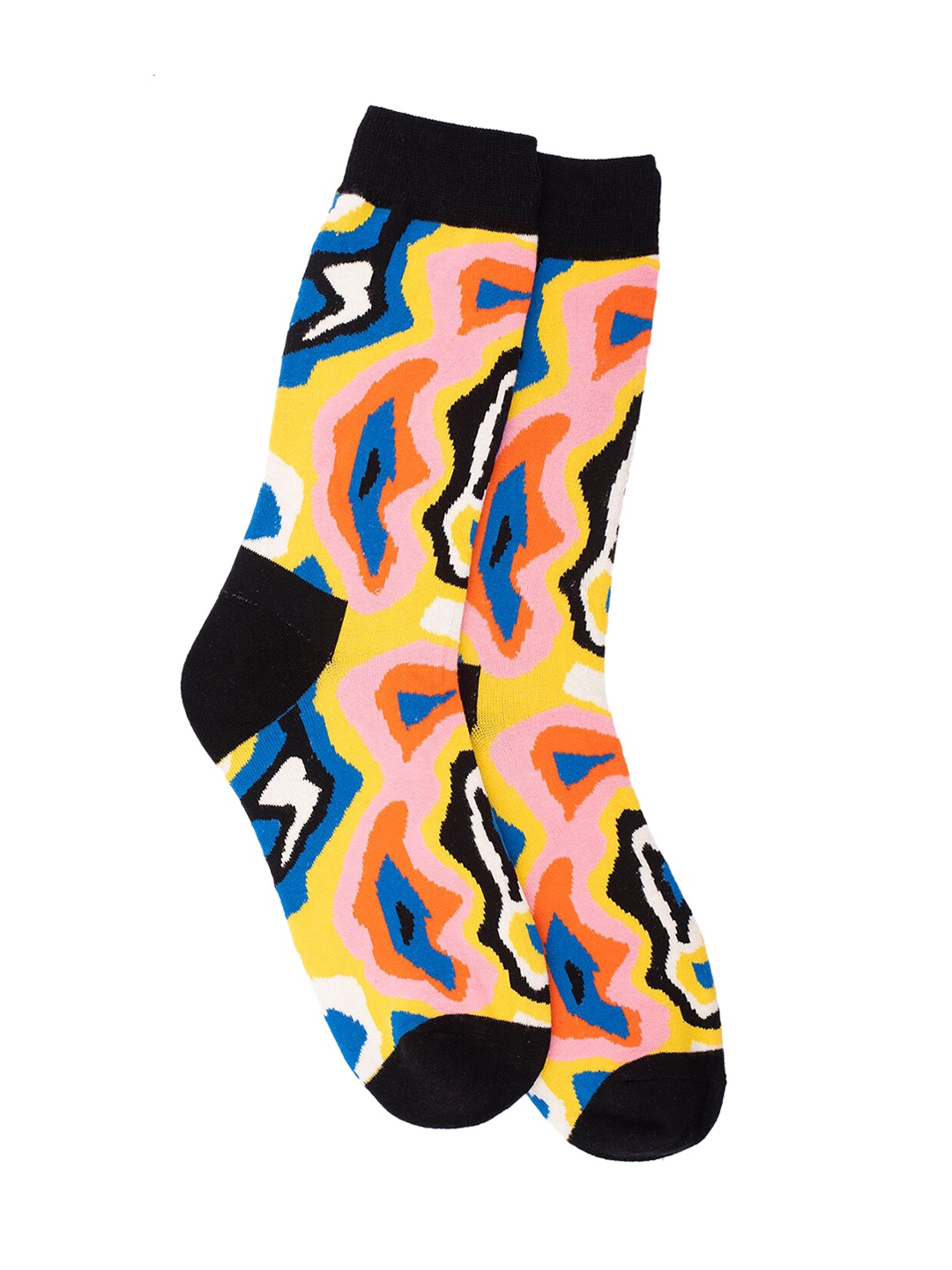 

The Tie Hub Men Black & Blue Water Color Patterned Bright Calf-Length Socks
