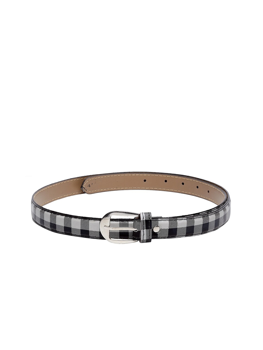 

Apsis Women Black & Silver-Toned Checked Belt