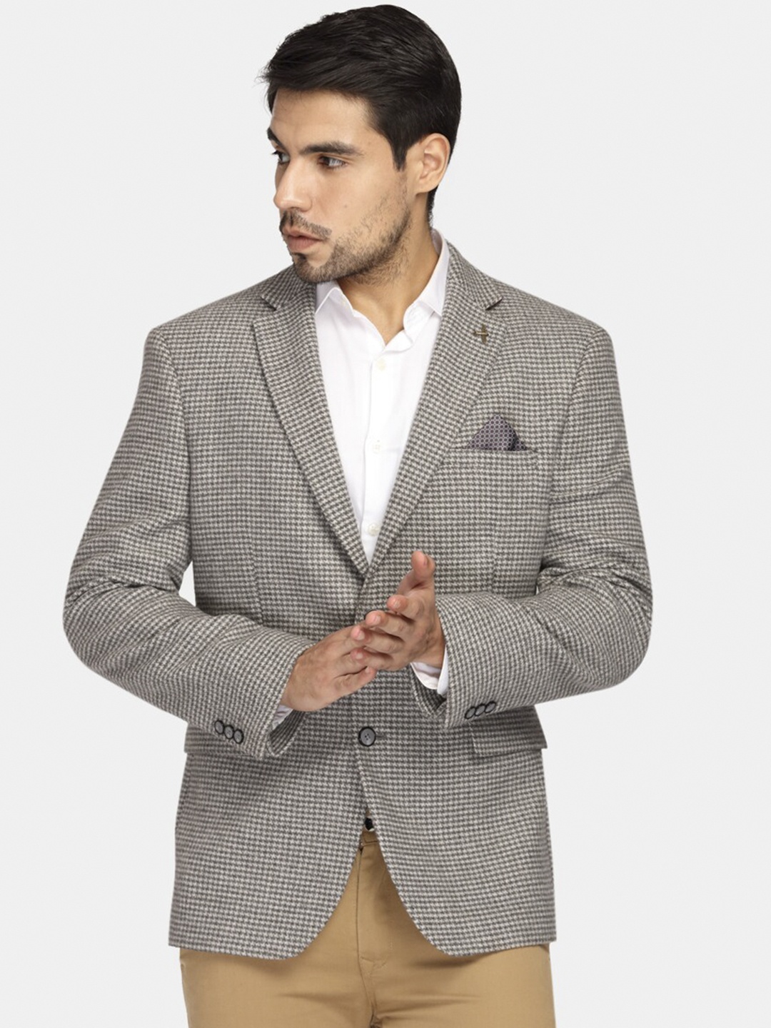 

Theme Men Grey Self-Design Single-Breasted Casual Blazer