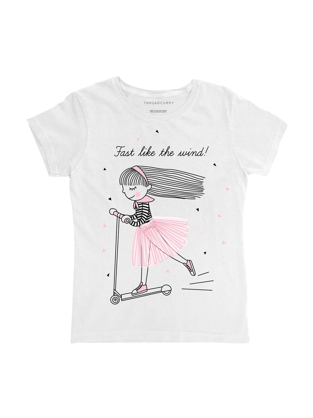 

THREADCURRY Girls White Printed Round Neck T-shirt