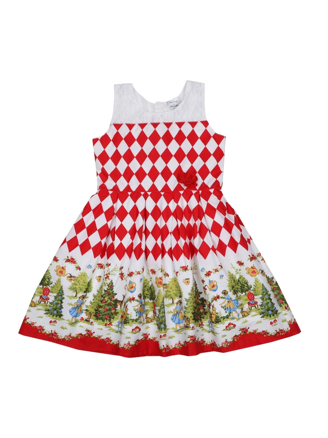 

Doodle Girls Red & Off-White Printed Fit and Flare Dress