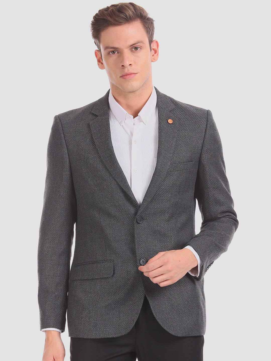 

Arrow Men Grey Self-Design Single-Breasted Formal Blazer