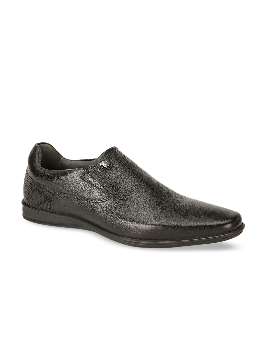 

Hush Puppies Men Black Textured Leather Formal Slip-Ons, Brown