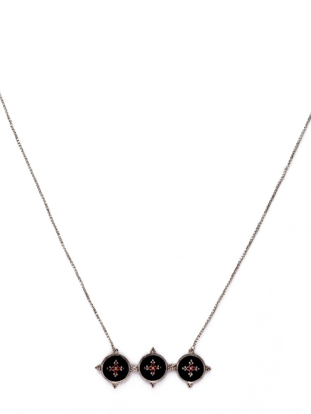 

Globus Silver & Navy Blue Ethnic Oxidised Necklace