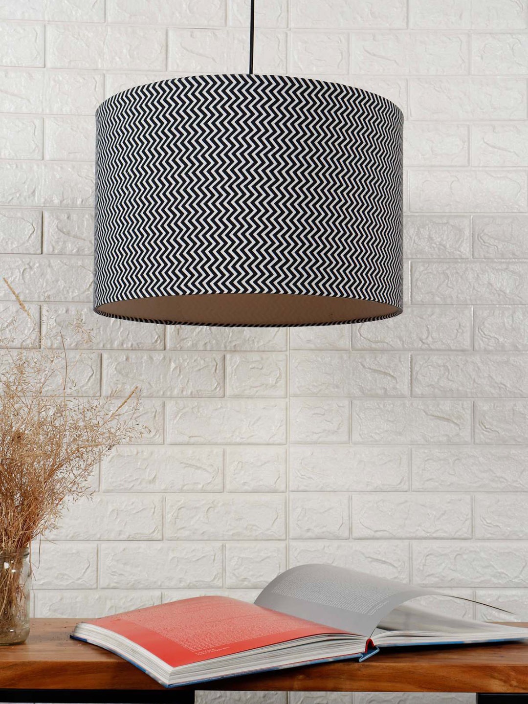 

Grated Ginger Beige & Black Zig Zag Printed Contemporary Hanging Light