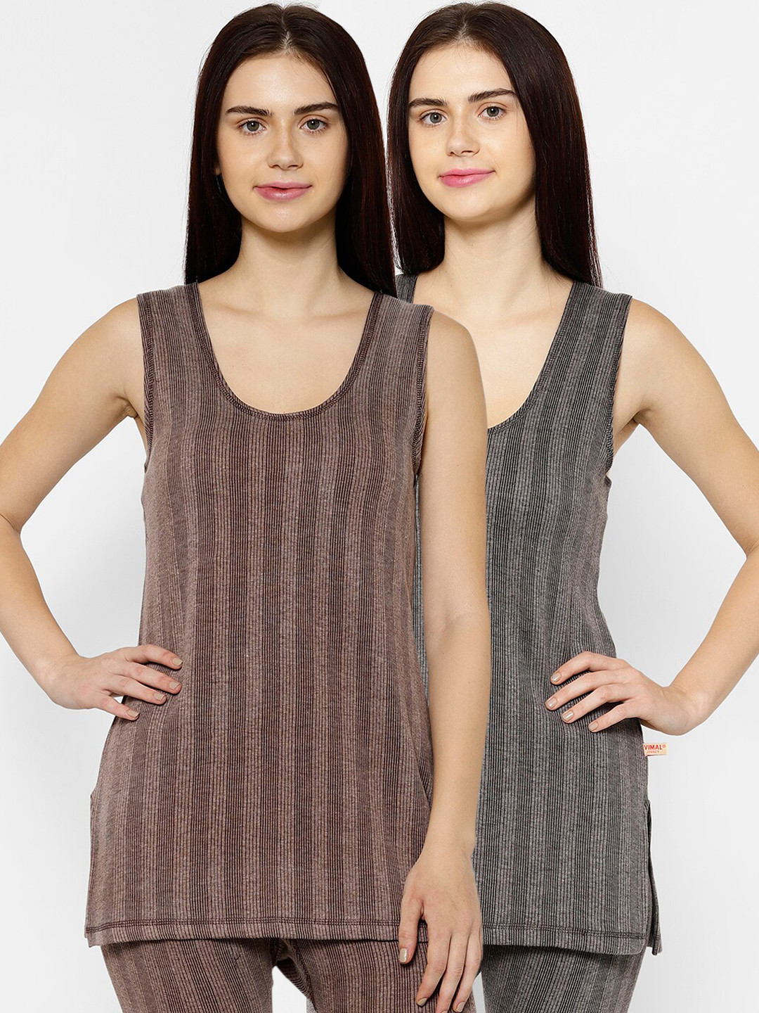 

VIMAL JONNEY Women Pack of 2 Striped Thermal Tops, Maroon