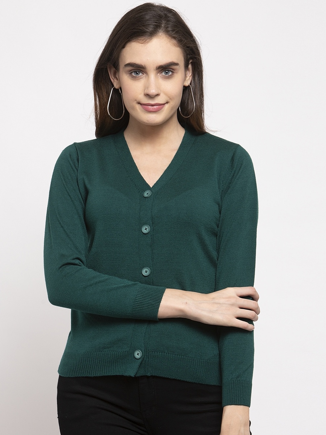 

Kalt Women Green Solid Cardigan