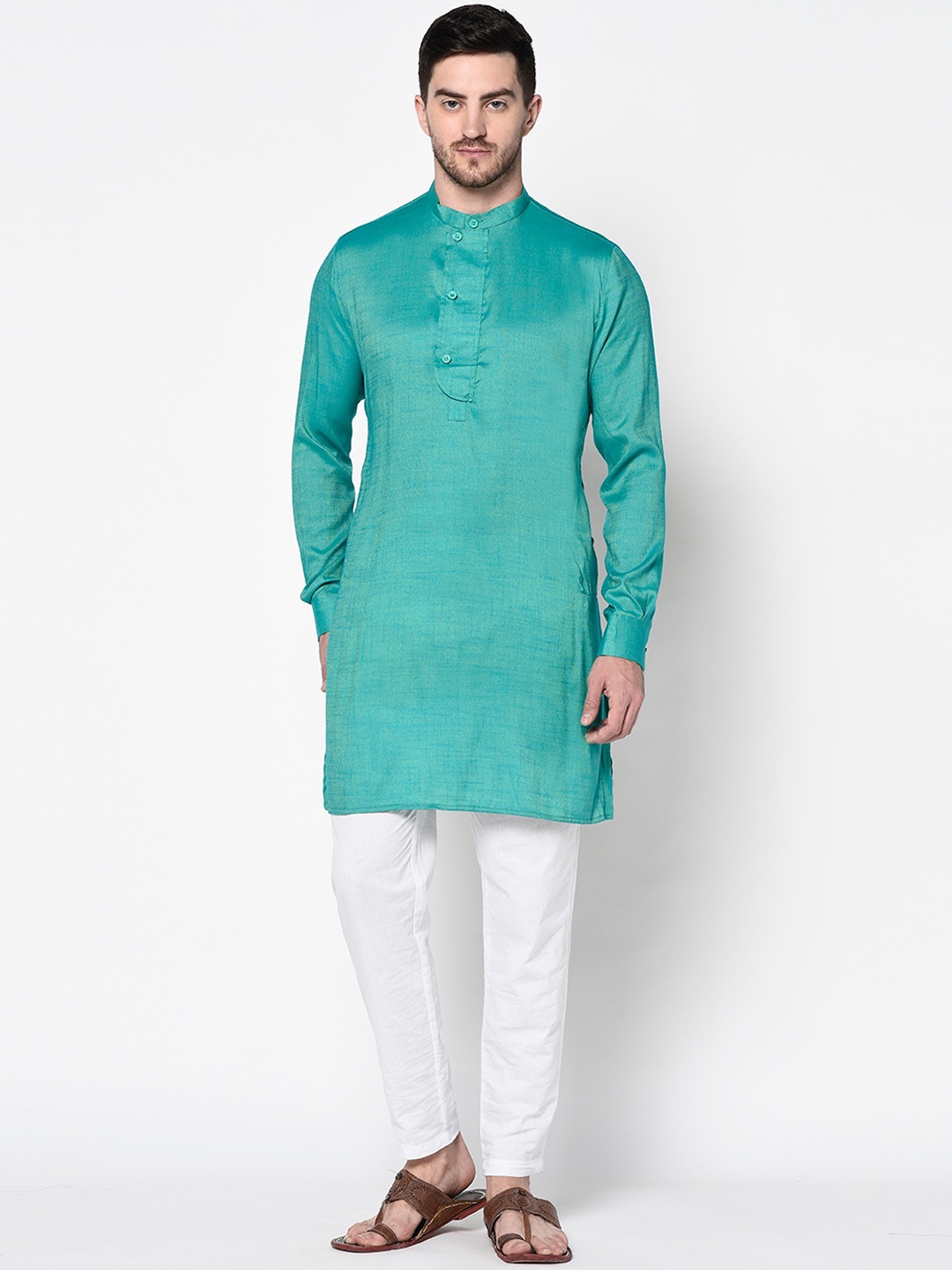 DEYANN Men Green & White Solid Kurta with Pyjamas