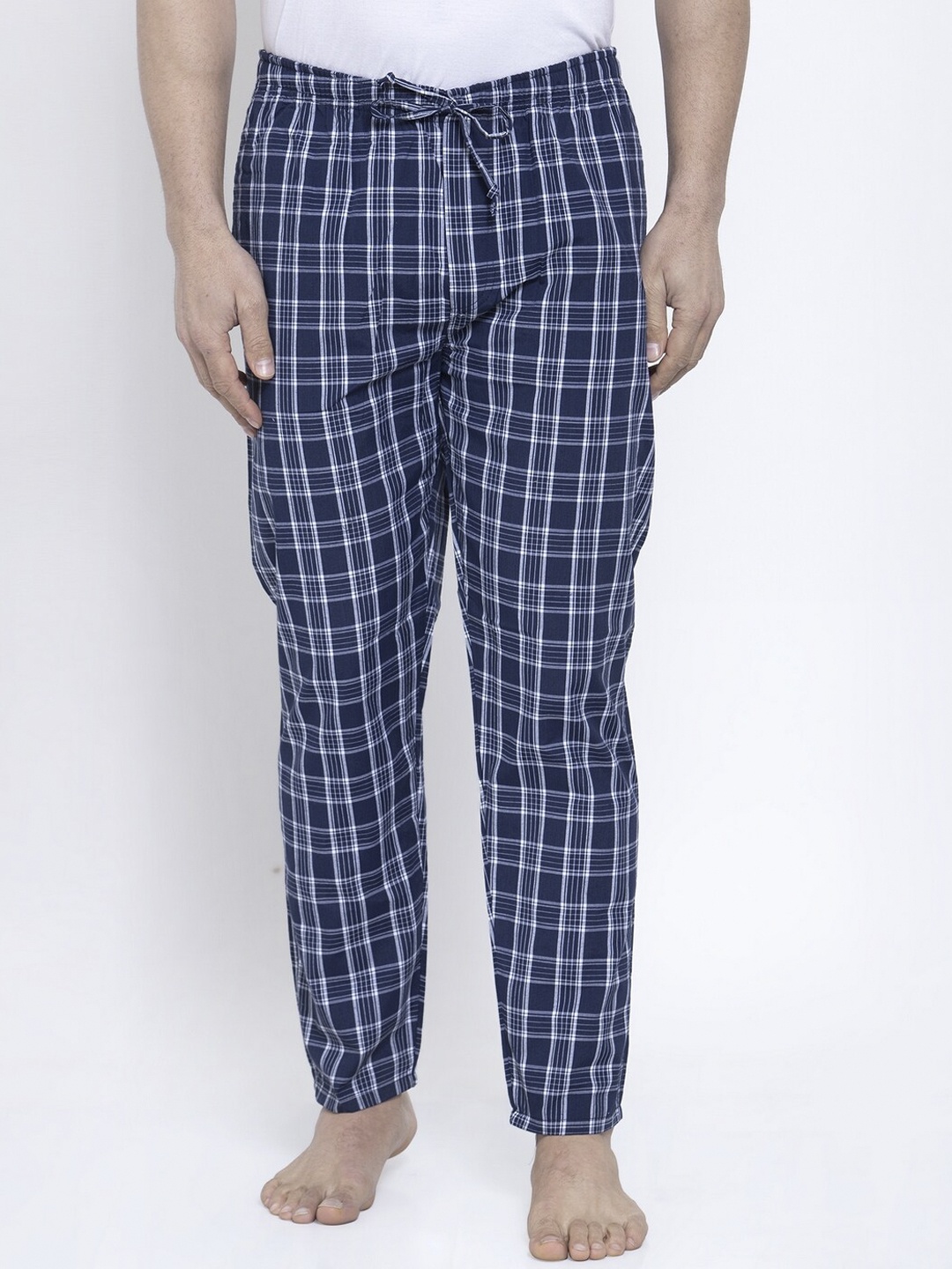 

JAINISH Men Blue Checked Lounge Pants