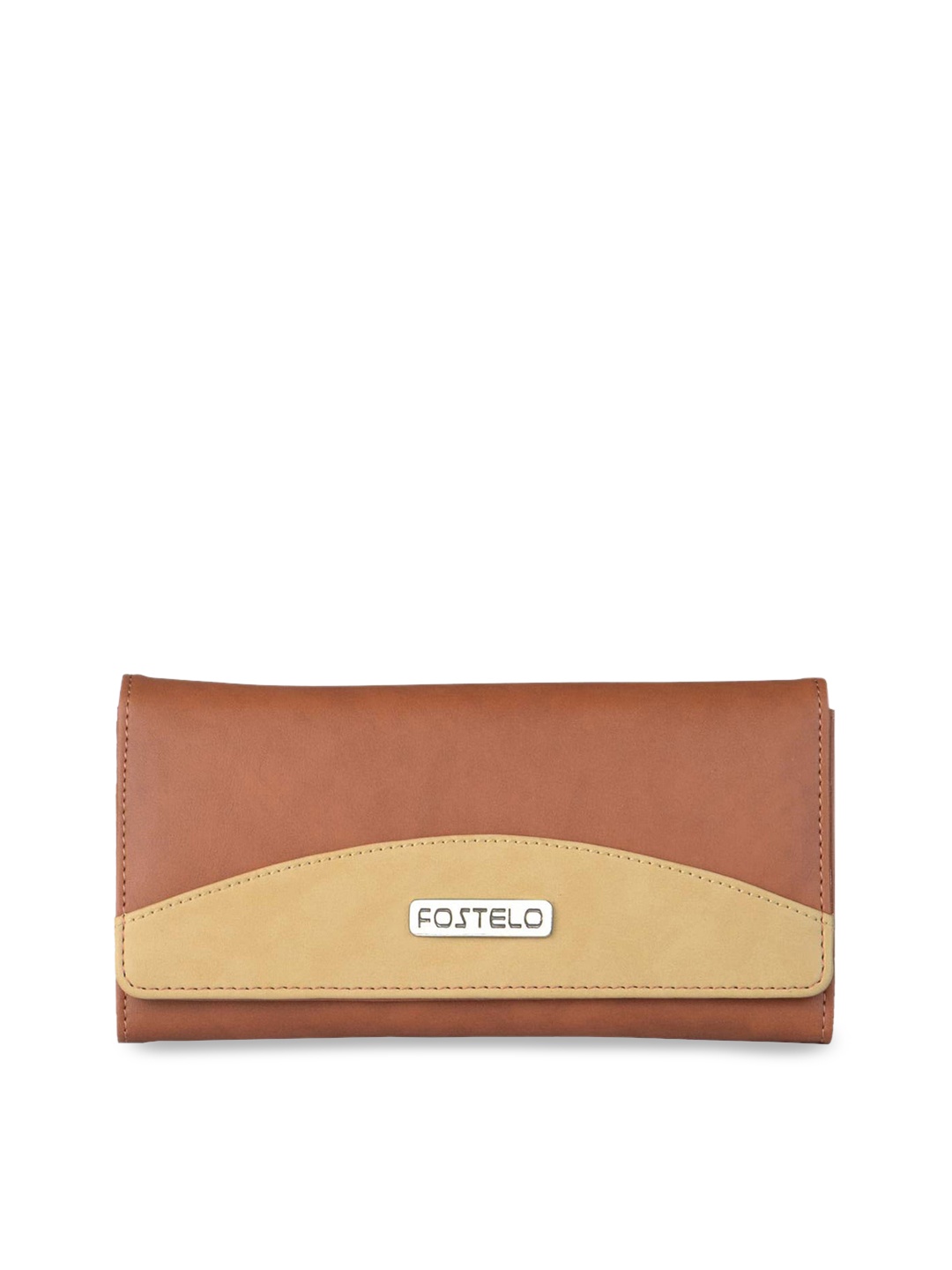 

Fostelo Women Tan Brown & Beige Solid Foldover Clutch